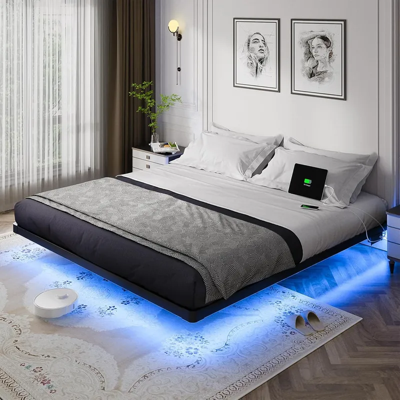 OLEVS King Size Floating Bed Frame